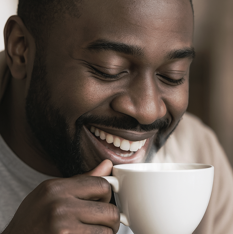 Ein Gentleman genießt den aromatischen Duft einer Tasse Kaffee